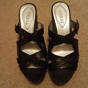 Guess Black Leather Wedges Size 8